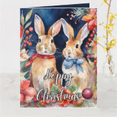 Custom Wassercolor Weihnachtsbunny Rabbit Karte (Gelbe Blume)