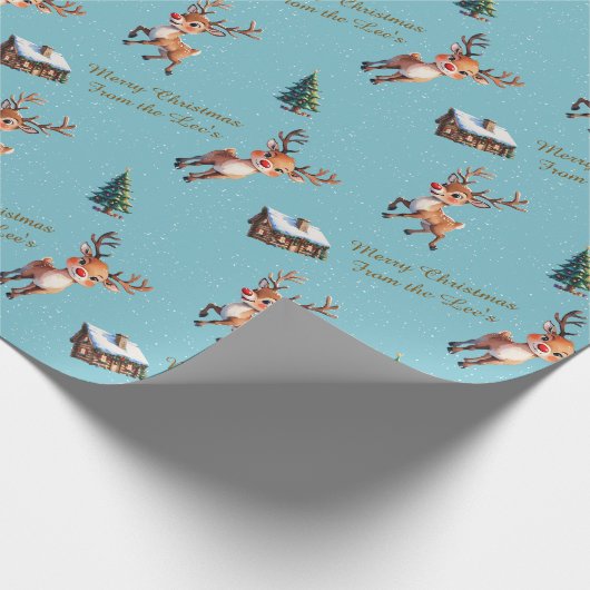 Custom Wasserfarbe Reindeer Schneekabine Weihnacht Geschenkpapier (Ecke)