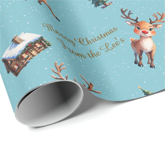 Custom Wasserfarbe Reindeer Schneekabine Weihnacht Geschenkpapier (Rolleneckpunkt)