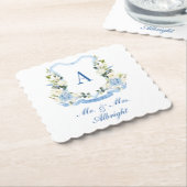 Custom Water Hydrangea Floral Wappen Hochzeit Untersetzer (angewinkelt)