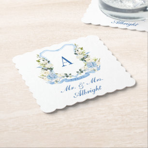 Custom Water Hydrangea Floral Wappen Hochzeit Untersetzer