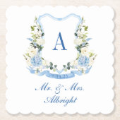 Custom Water Hydrangea Floral Wappen Hochzeit Untersetzer (Vorderseite)