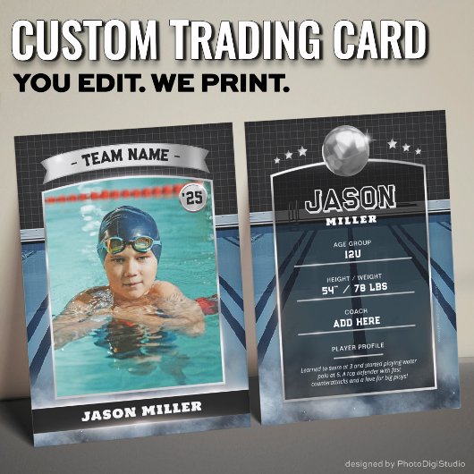 Custom Water Polo Trading Card Blue Silver Card Telefonnummerkarte