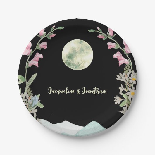 Custom Water Wildblume Moon Mountain Hochzeit Pappteller (Vorderseite)