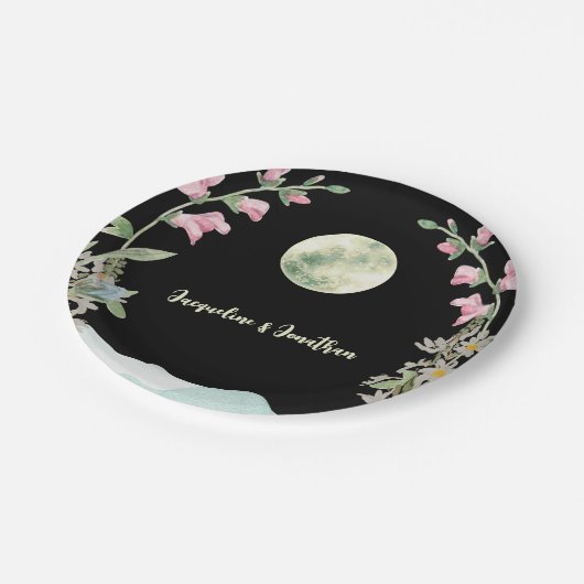 Custom Water Wildblume Moon Mountain Hochzeit Pappteller (Schrägansicht)