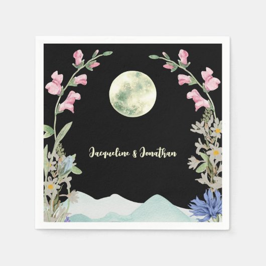 Custom Water Wildblume Moon Mountain Hochzeit Serviette (Vorderseite)