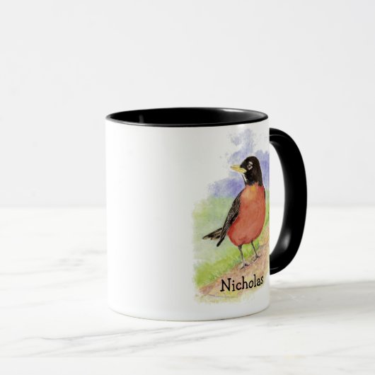 Custom Watercolor American Robin Garden Bird Tasse (VorderseiteRechts)