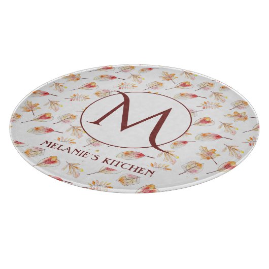 Custom Watercolor Autumn Monogram Kitchen Schneidebrett (Ecke)