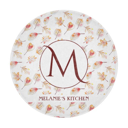 Custom Watercolor Autumn Monogram Kitchen Schneidebrett (Vorderseite)