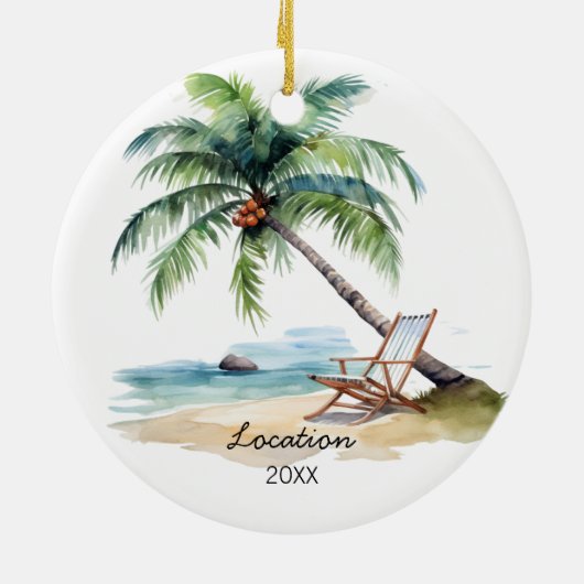Custom Watercolor Beach Keramik Ornament (Hinten)