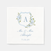 Custom Watercolor Blue Roses Floral Crest Wedding Serviette (Vorderseite)