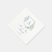 Custom Watercolor Blue Roses Floral Crest Wedding Serviette (Ecke)