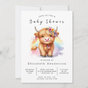 Custom Watercolor Boho Cow Baby Shooter Einladung