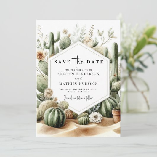 Custom Watercolor Cactus Wedding Save The Date (Stehend Vorderseite)