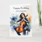 Custom Watercolor Cellist Musician Happy Birthday Karte (Vorderseite)