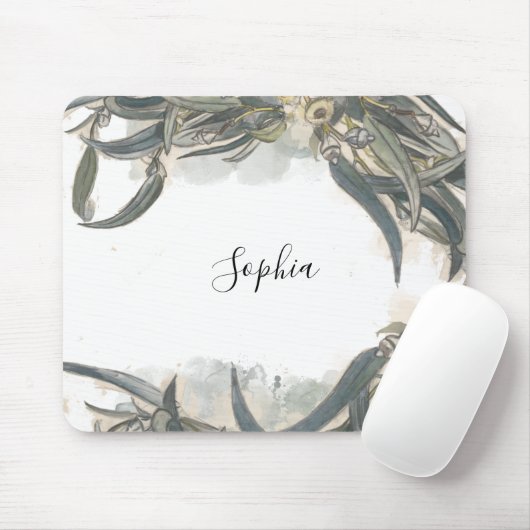 Custom Watercolor Eucalyptus Leaves Greenery Mousepad (Mit Mouse)
