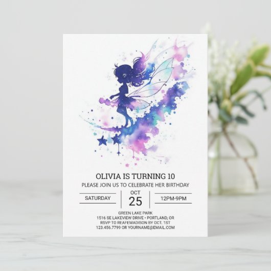 Custom Watercolor Fairy Birthday Einladung (Stehend Vorderseite)