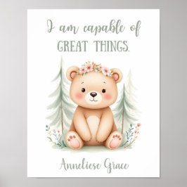 Custom Watercolor Feminine Bear Woodland Kinderzim Poster