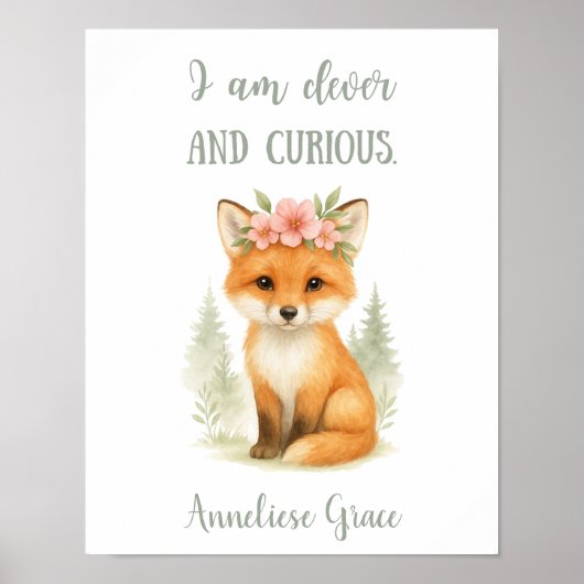 Custom Watercolor Feminine Fox Holz Kinderzimmer Poster (Vorne)
