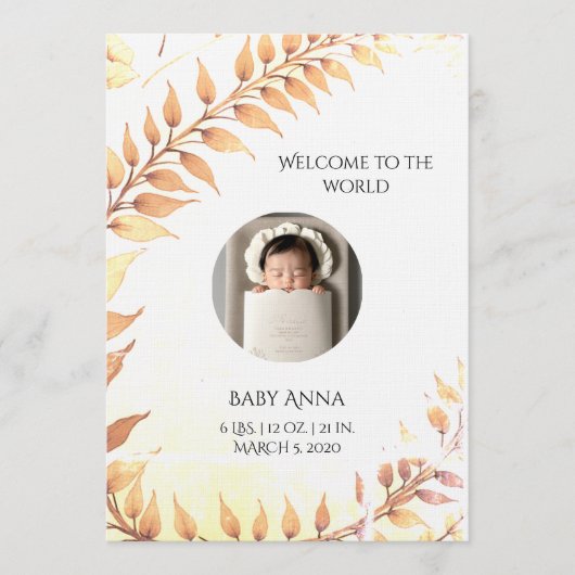 Custom Watercolor Floral Birth Announcement Card Einladung (Vorderseite)