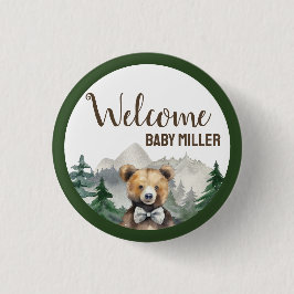 Custom Watercolor Forest, Teddy Bear, Babydusche Button