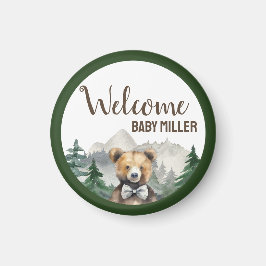 Custom Watercolor Forest, Teddy Bear, Babydusche Magnet