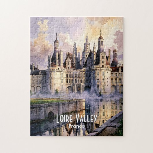 Custom Watercolor France Loire Valley Retro Castle Puzzle (Vertikal)