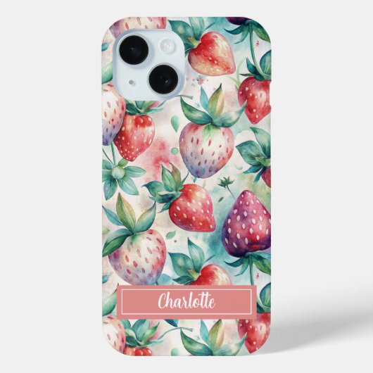 Custom Watercolor Fresh Strawberries Case-Mate iPhone Hülle (Rückseite)