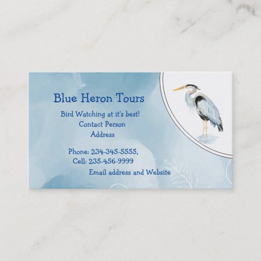 Custom Watercolor Great Blue Heron Bird Visitenkarte (Vorderseite)