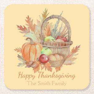 Custom Watercolor Happy Thanksgiving Aktionskorb Rechteckiger Pappuntersetzer
