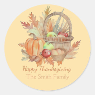 Custom Watercolor Happy Thanksgiving Aktionskorb Runder Aufkleber