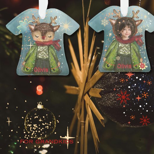 Custom Watercolor Hirsche Kids Foto Weihnachten Ornament