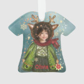 Custom Watercolor Hirsche Kids Foto Weihnachten Ornament (Rückseite)