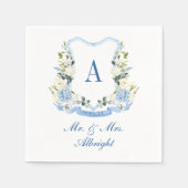 Custom Watercolor Hydrangea Floral Crest Wedding Serviette (Vorderseite)