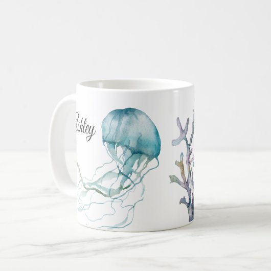 Custom Watercolor Jellyfish Tasse (Vorderseite Links)