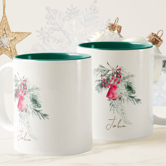 Custom Watercolor Moderne Script-Blätter Weihnacht Zweifarbige Tasse