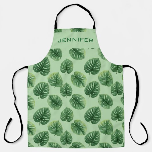 Custom Watercolor Monstera Leaf Pattern Name Schürze (Vorderseite)