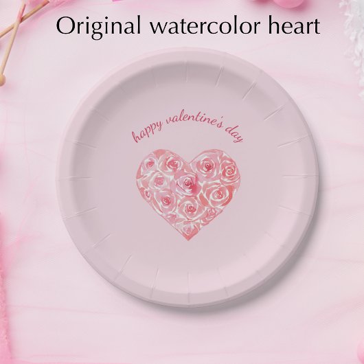 Custom Watercolor Rose Heart Valentine's Day Pappteller