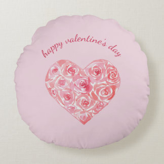 Custom Watercolor Rose Heart Valentine's Day Rundes Kissen