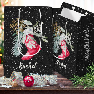 Custom Watercolor Script Eleganter Strumpf Christm Mittlere Geschenktüte