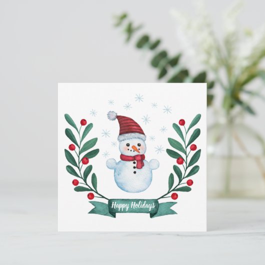 Custom Watercolor Snowman Weihnachtskarte (Stehend Vorderseite)