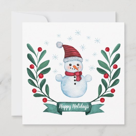 Custom Watercolor Snowman Weihnachtskarte (Vorderseite)