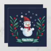 Custom Watercolor Snowman Weihnachtskarte Navy Blu (Vorne/Hinten)