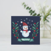 Custom Watercolor Snowman Weihnachtskarte Navy Blu (Stehend Vorderseite)