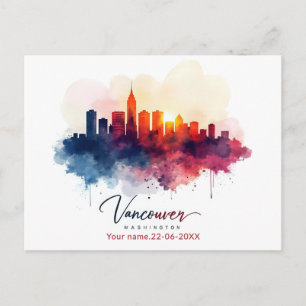 Custom Watercolor Vancouver Washington Skyline Postkarte