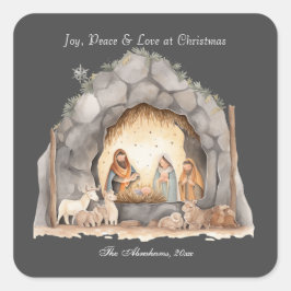 Custom Watercolor Vintage Weihnachtskrippe Szene Quadratischer Aufkleber
