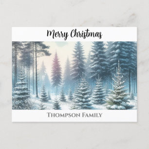 Custom watercolor Weihnachtskiefernwald Postcard Postkarte