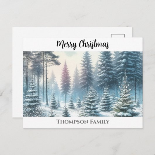 Custom watercolor Weihnachtskiefernwald Postcard Postkarte (Vorne/Hinten)
