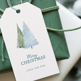 Custom Watercolor White Green Pine Frohe Weihnacht Geschenkanhänger
