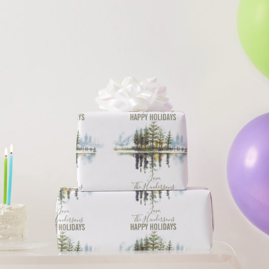 Custom Watercolor Winter Pine Green Tree Weihnacht Geschenkpapier (Partygeschenke)